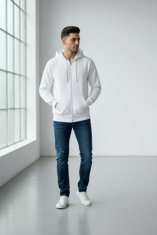 Classic Zip Hoodie - White