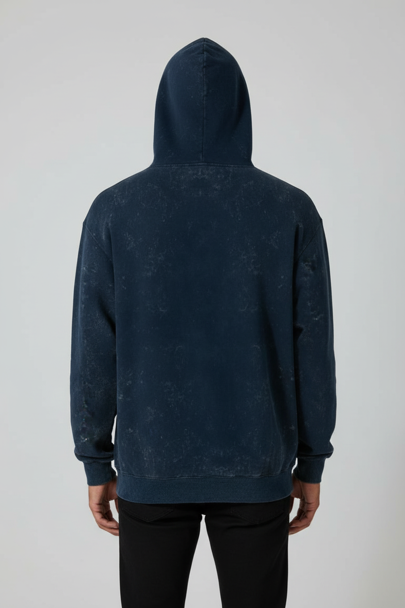 Classic Acid Washed Hoodie - Navy Blue