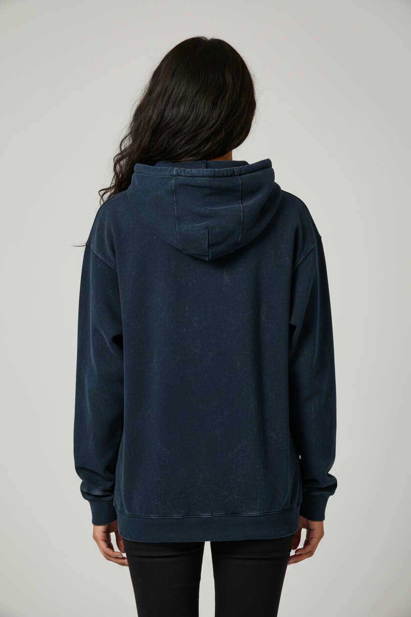 Classic Acid Washed Hoodie - Navy Blue