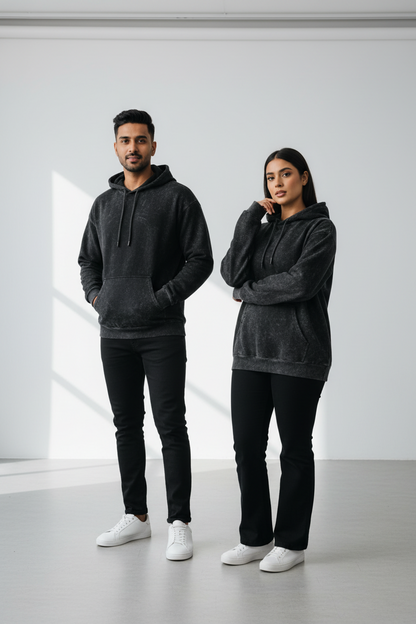 Classic Acid Washed Hoodie - Black