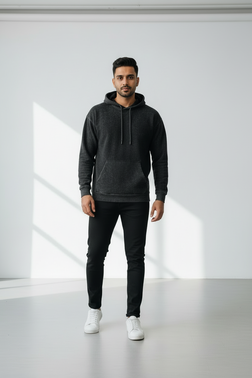 Classic Acid Washed Hoodie - Black