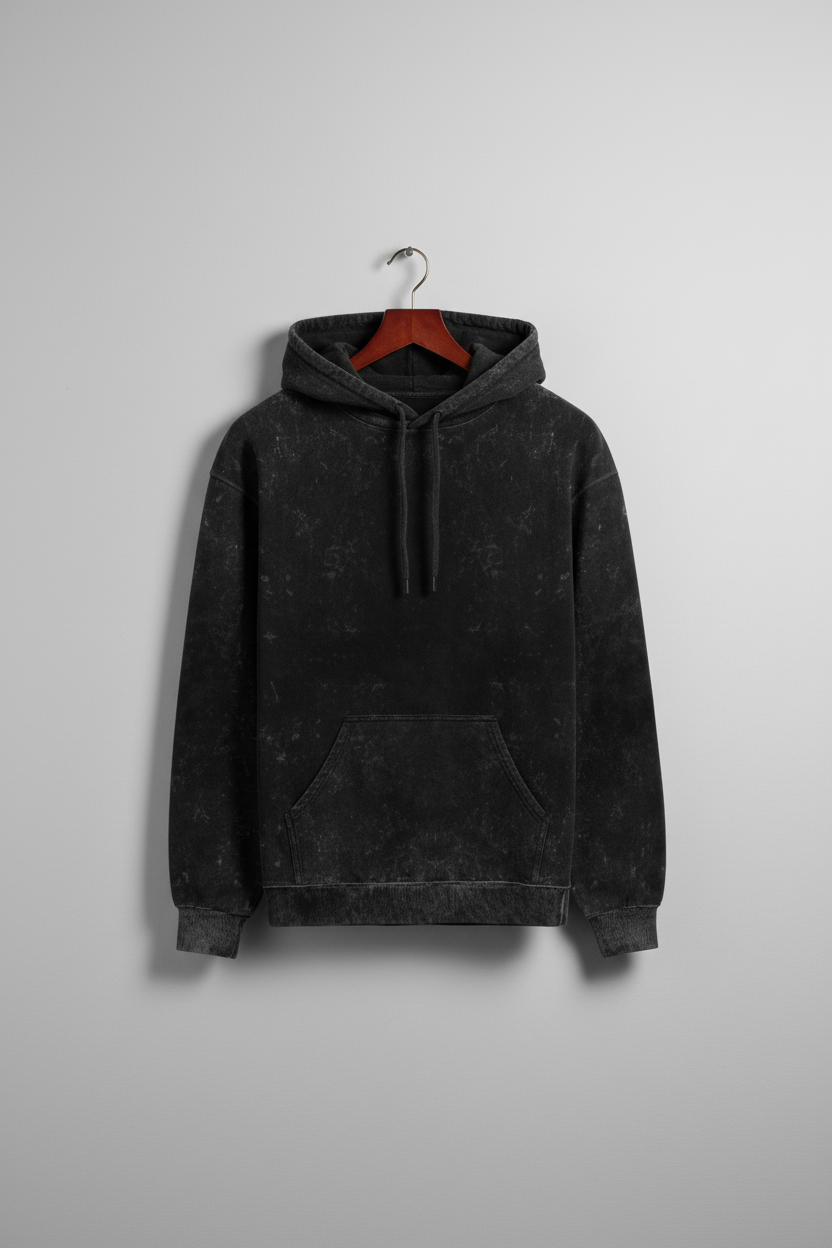 Classic Acid Washed Hoodie - Black
