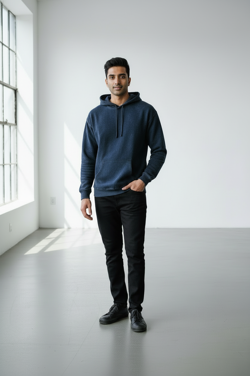 Classic Acid Washed Hoodie - Navy Blue