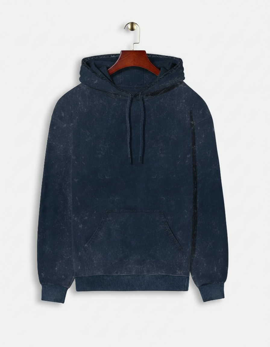 Classic Acid Washed Hoodie - Navy Blue