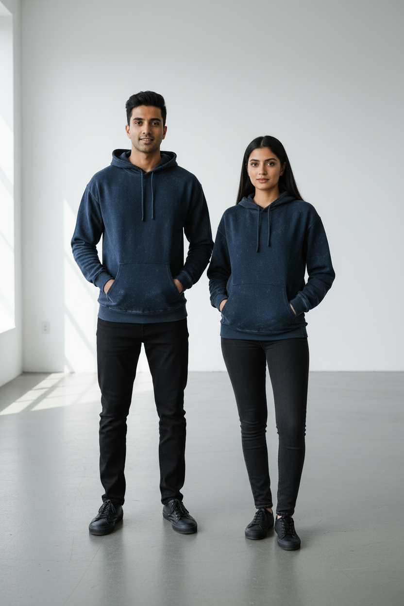 Classic Acid Washed Hoodie - Navy Blue