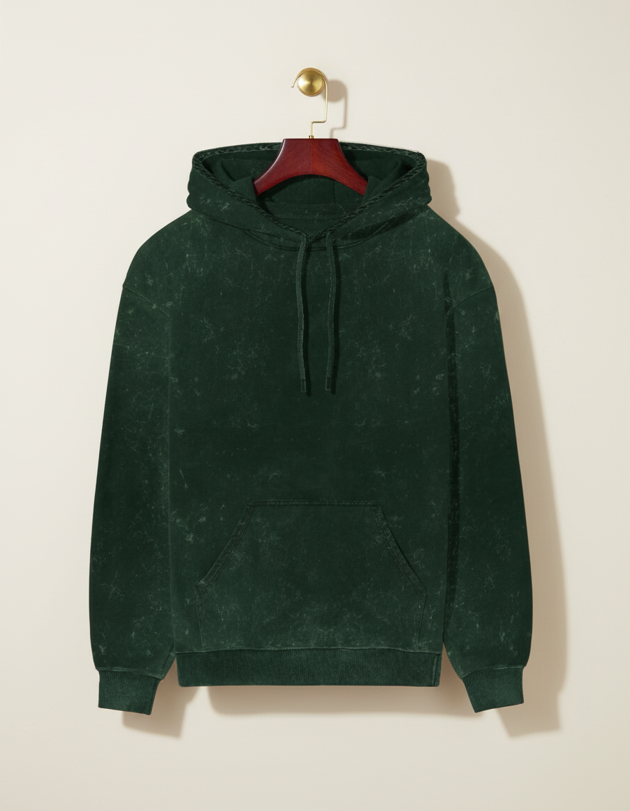 Classic Acid Washed Hoodie - Bottle Green