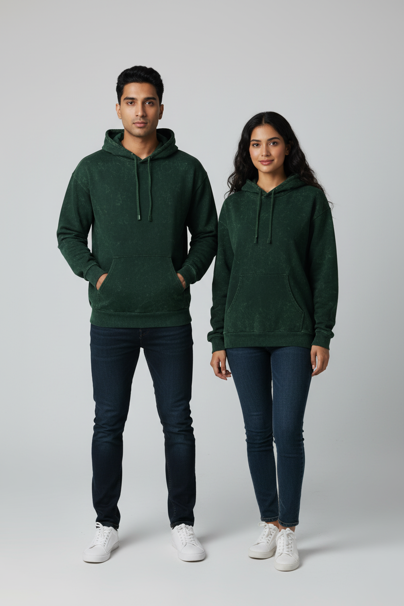 Classic Acid Washed Hoodie - Bottle Green