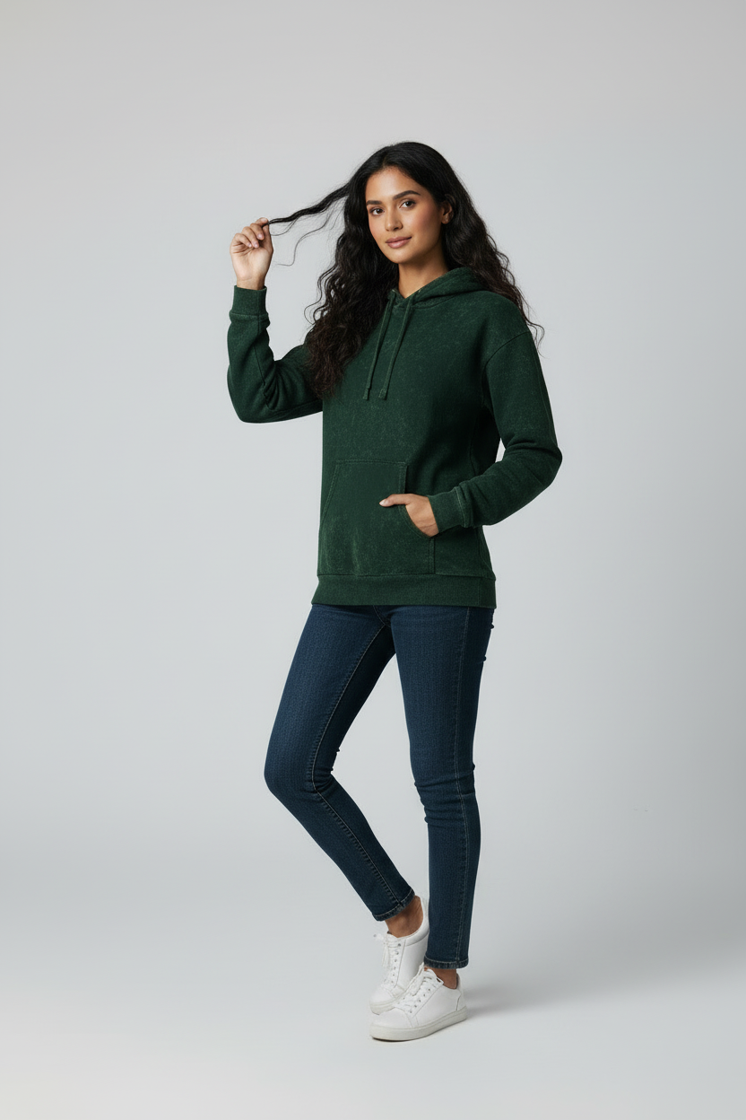 Classic Acid Washed Hoodie - Bottle Green