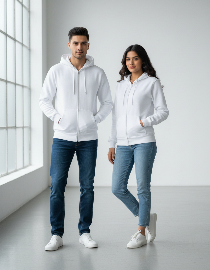 Classic Zip Hoodie - White