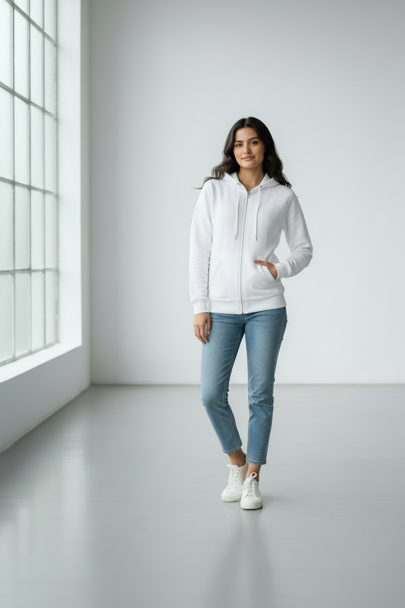 Classic Zip Hoodie - White